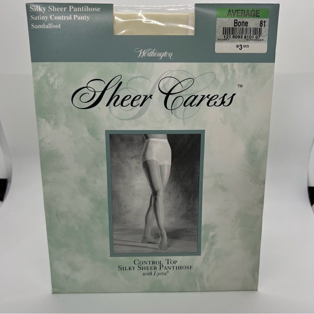 Vtg‎ Worthington Sheer Caress control top pantyhose w/ lycra bone 81 average